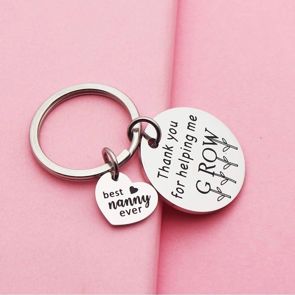Silver Keychain with Heart and Round Charms for nanny